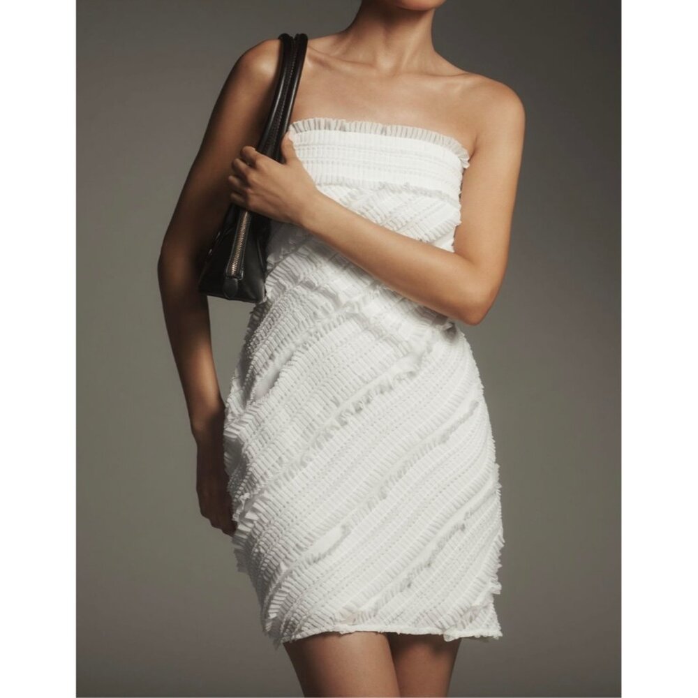 Anthropologie Endless Rose Strapless Textured Fitted Mini Dress White Size L